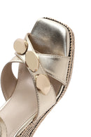 Women's Gold Ankle Buckle Wedge Heel Metallic Espadrille Sandals | Derimod