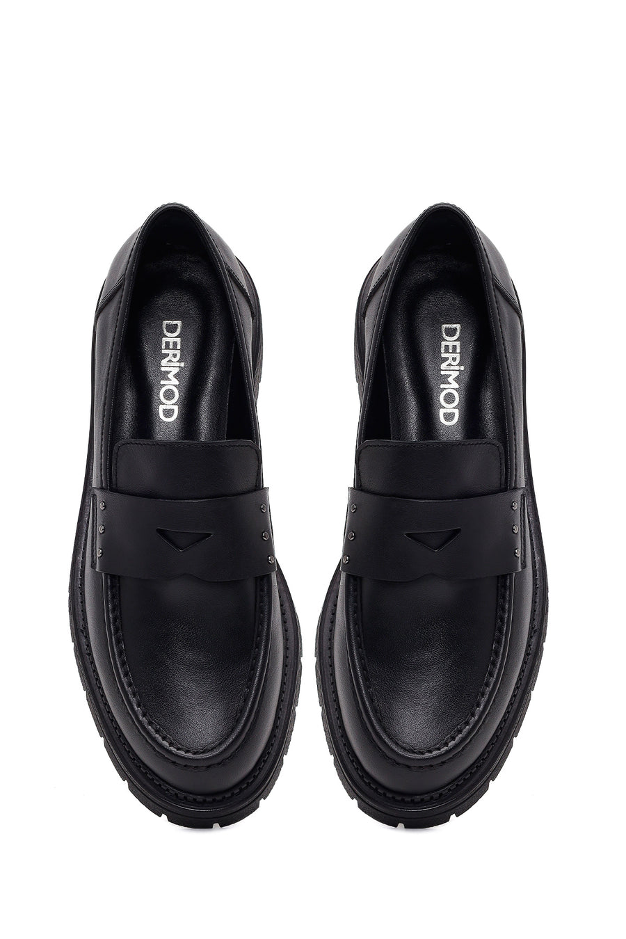 Kadın Siyah Kalın Tabanlı Deri Maskülen Loafer