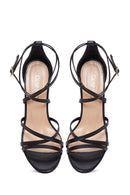 Women's Black Leather Heeled Sandals | Derimod