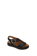Woman Black Buckled Thick-Soled Leather Sandal | Derimod