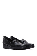 Women's Black Buckle Detailed Wedge Heel Leather Loafer | Derimod