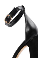 Women's Black Leather Ankle Strap Thick Heeled Sandals | Derimod