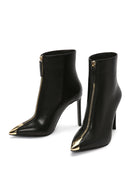 Women's Black Zippered Thin Heeled Leather Boots | Derimod