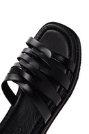 Women's Black Leather Comfort Slippers | Derimod