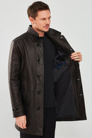 Ederson Men's Black Long Leather Trench Coat | Derimod