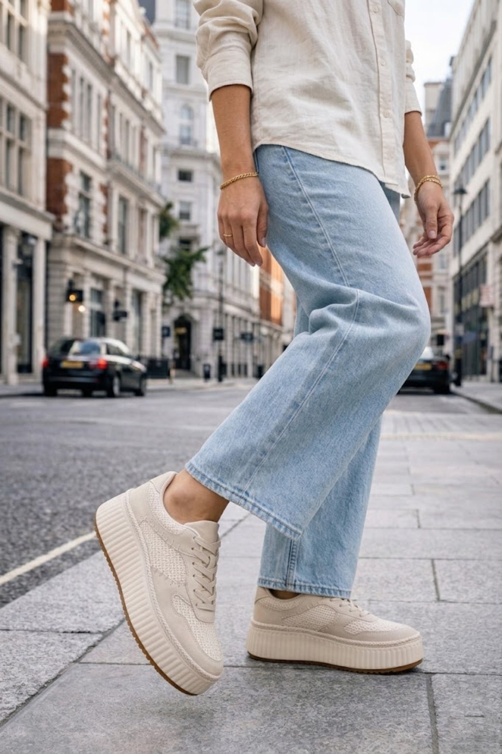Kadın Bej Bağcıklı Kalın Tabanlı Örgülü Sneaker