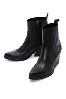 Women's Black Zippered Leather Cowboy Boots | Derimod