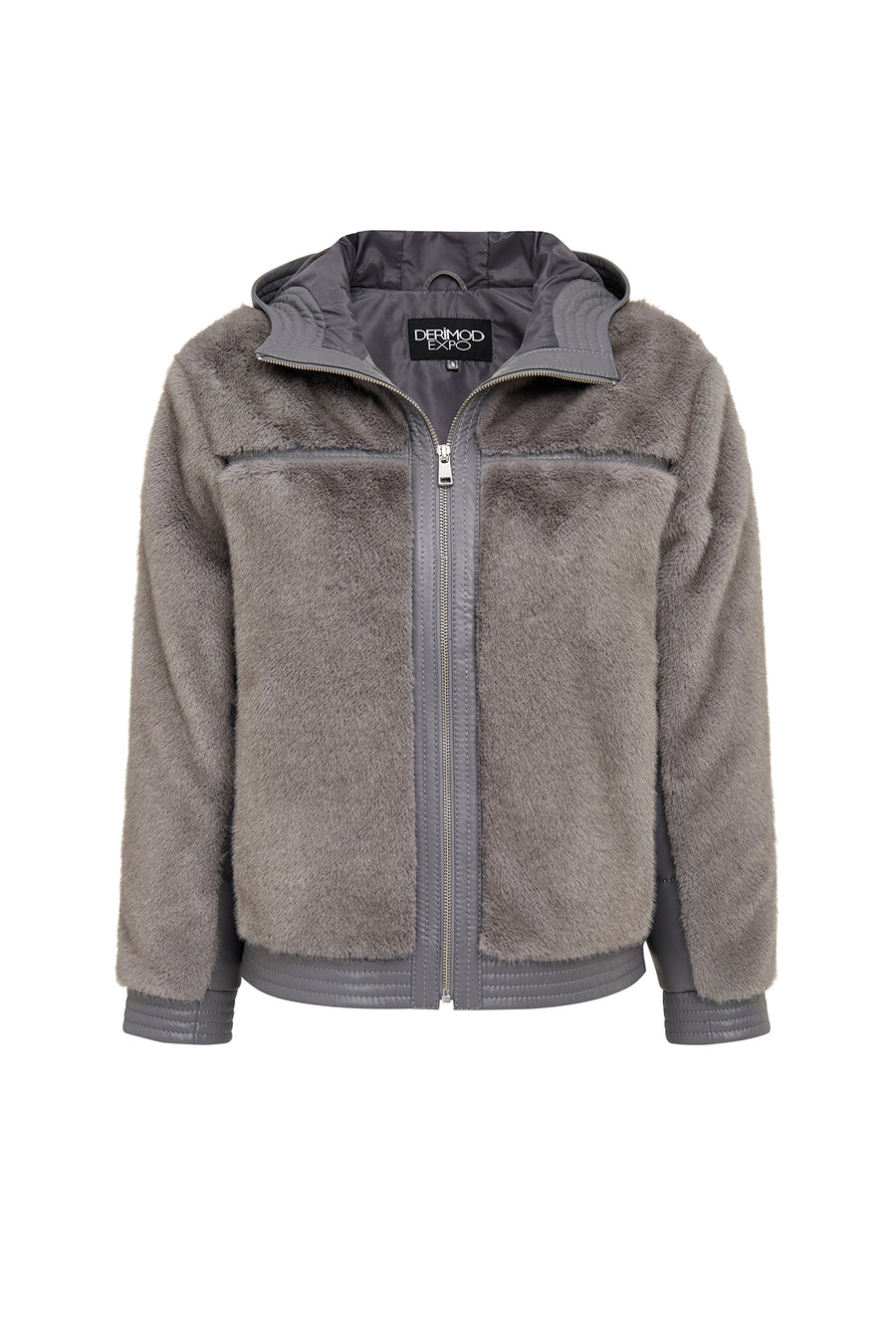 Prague Women's Grey Hooded Teddy Leather Jacket