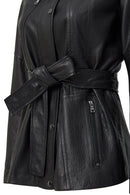 Rebecca Women's Black Fur Collar Leather Coat | Derimod
