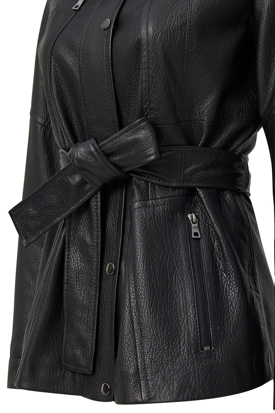 Rebecca Women's Black Fur Collar Leather Coat