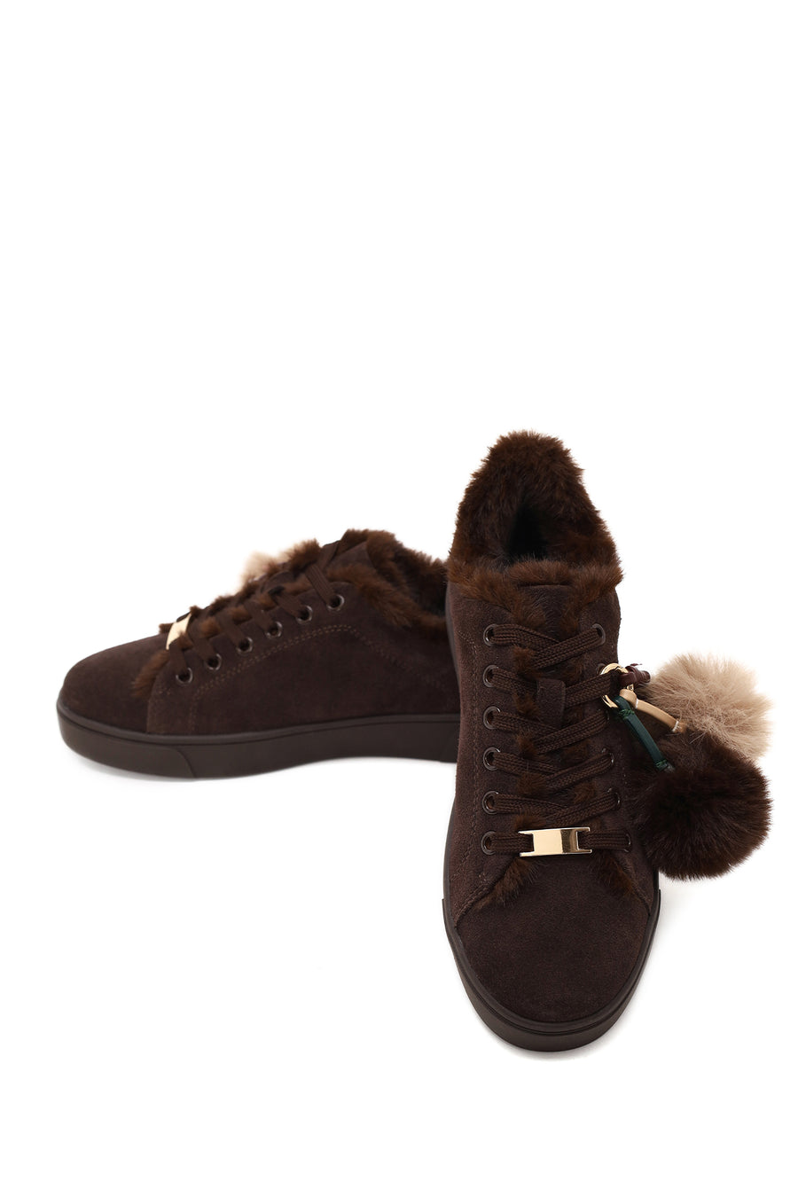 Woman Brown Lace-Up Charmed Suede Teddy Sneaker