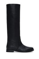 Women's Black Leather Flat Boots | Derimod