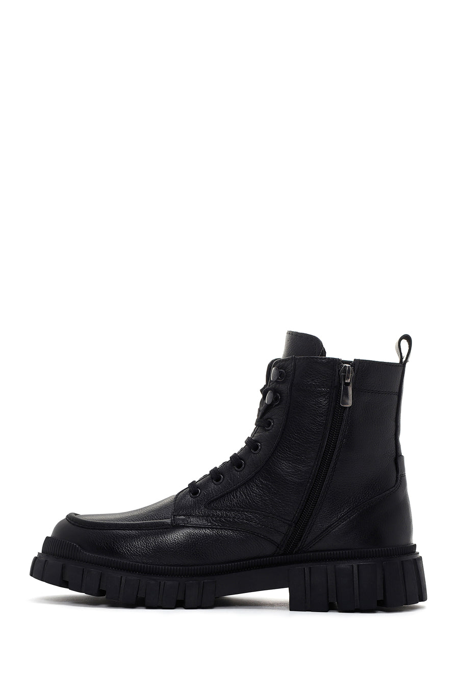 Men's Black Zippered Leather Combat Boots