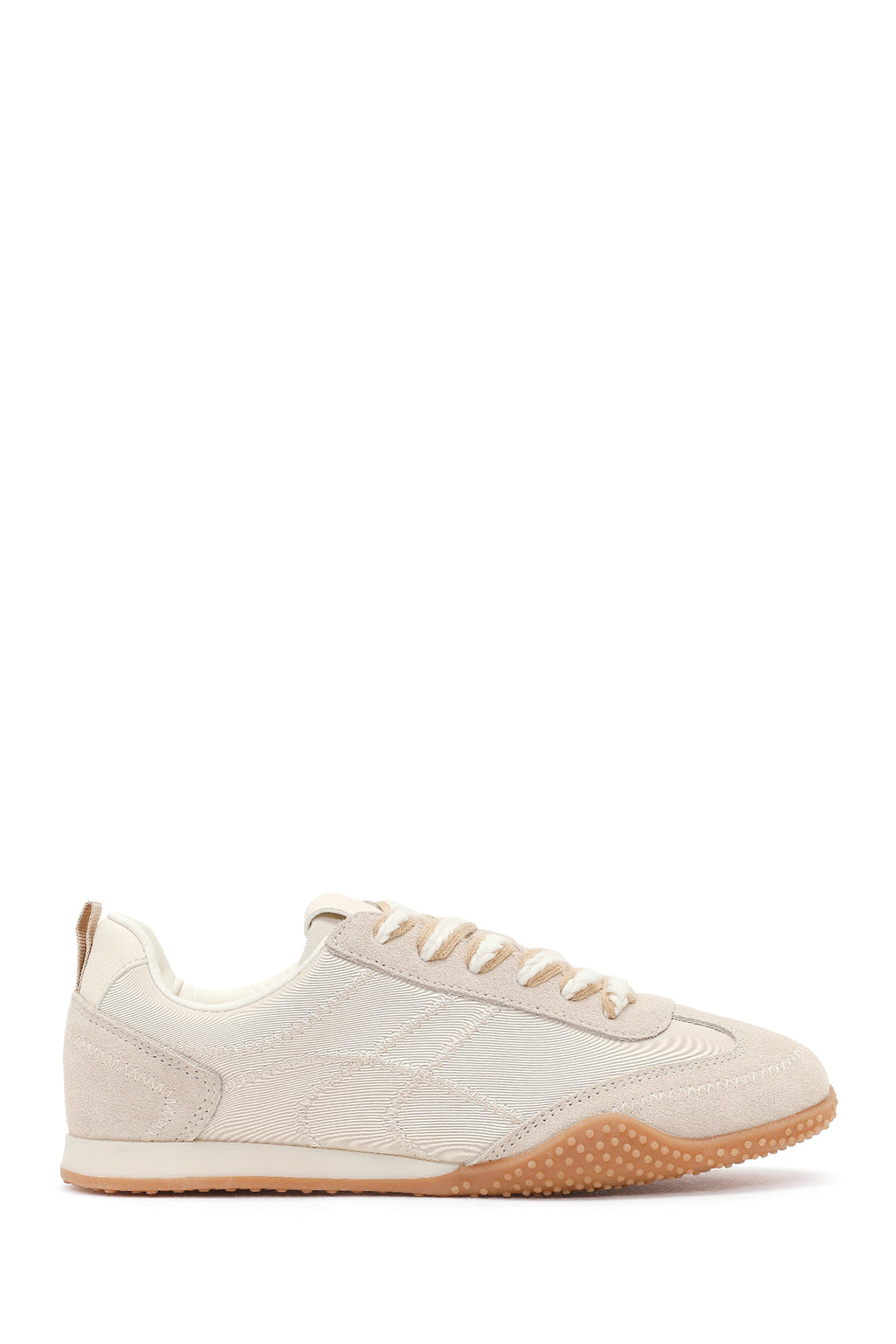 Kadın Krem Bağcıklı Deri Sneaker
