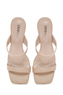 Women's Beige Medium Heeled Slippers | Derimod