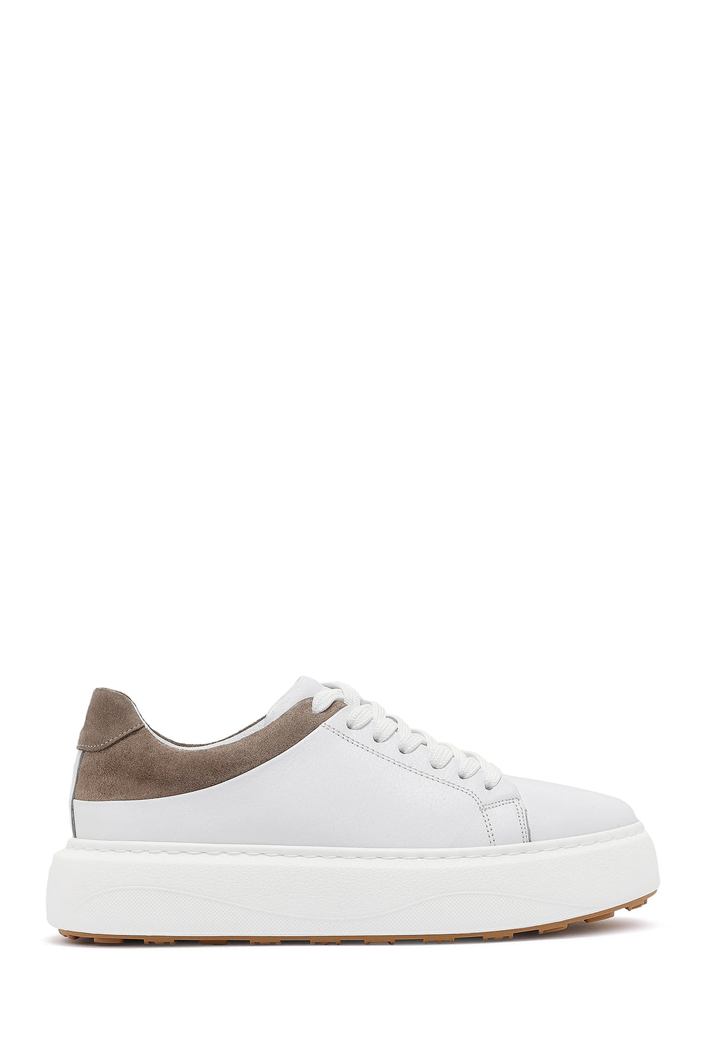 Erkek Beyaz Bağcıklı Kalın Tabanlı Deri Sneaker