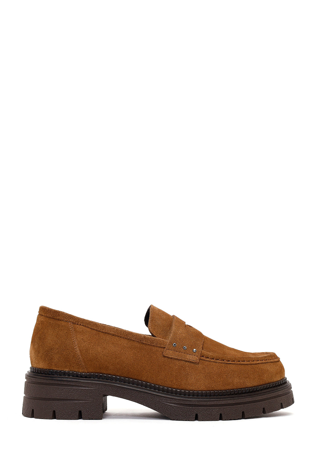 Kadın Taba Kalın Tabanlı Süet Deri Maskülen Loafer