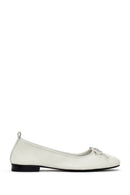 Women's White Leather Ballerinas with Buckle Detail | Derimod