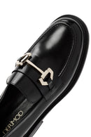 Women's Black Buckle Detailed Leather Masculine Loafer | Derimod