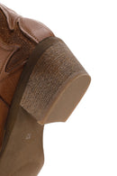 Women's Tan Leather Heeled Cowboy Boots | Derimod