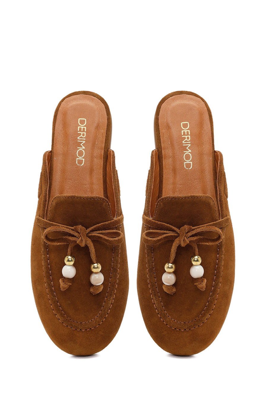 Women's Tan Tassel Suede Leather Slippers
