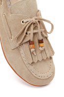 Women's Beige Tassel Suede Leather Loafer | Derimod