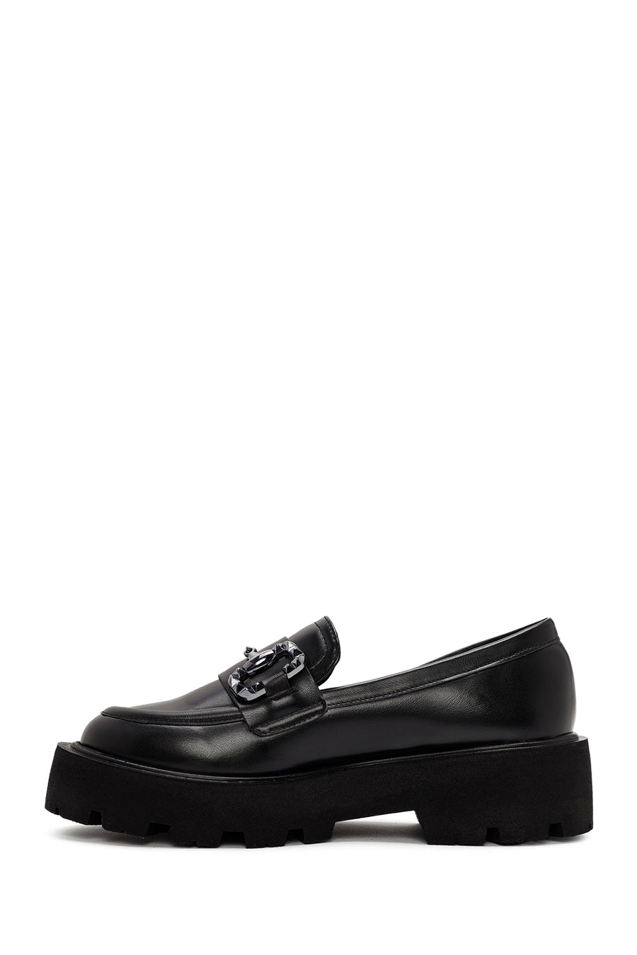 Kadın Siyah Toka Detaylı Maskülen Loafer