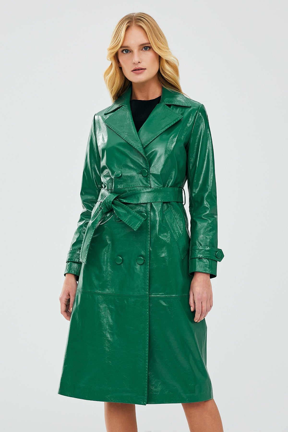 Beyonce Women's Green Leather Trench Coat 23SGD50263P | Derimod