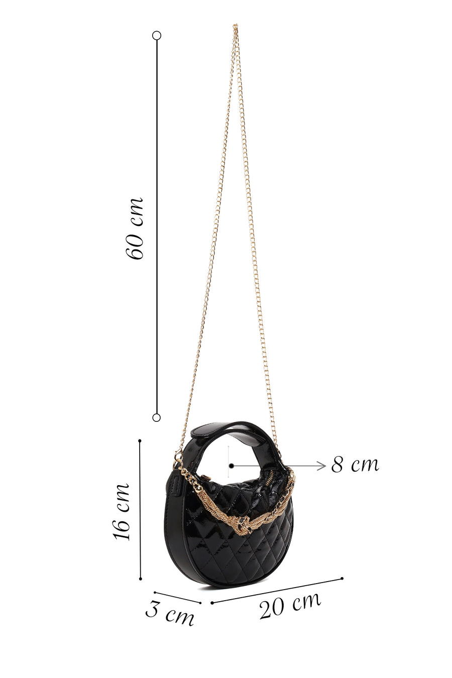 Woman Black Long-Strap Quilted Mini Evening Bag