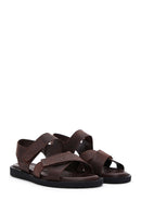 Men's Brown Nubuck Leather Sandals | Derimod