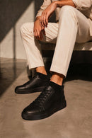 Erkek Siyah Bağcıklı Deri Sneaker | Derimod