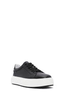 Men's Black Lace-up Thick-Sole Leather Sneaker | Derimod