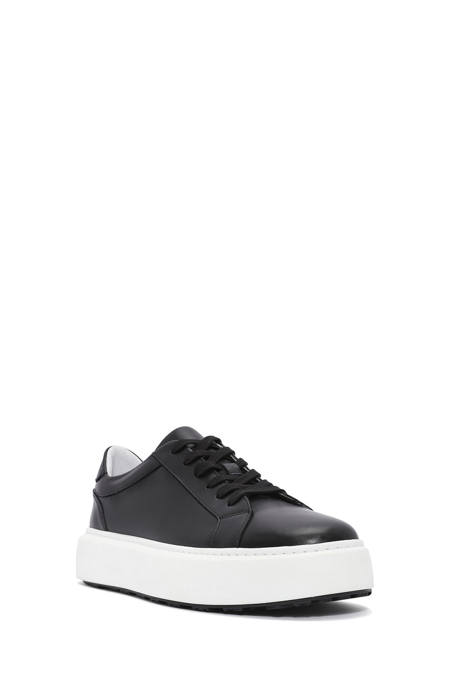 Men's Black Lace-up Thick-Sole Leather Sneaker