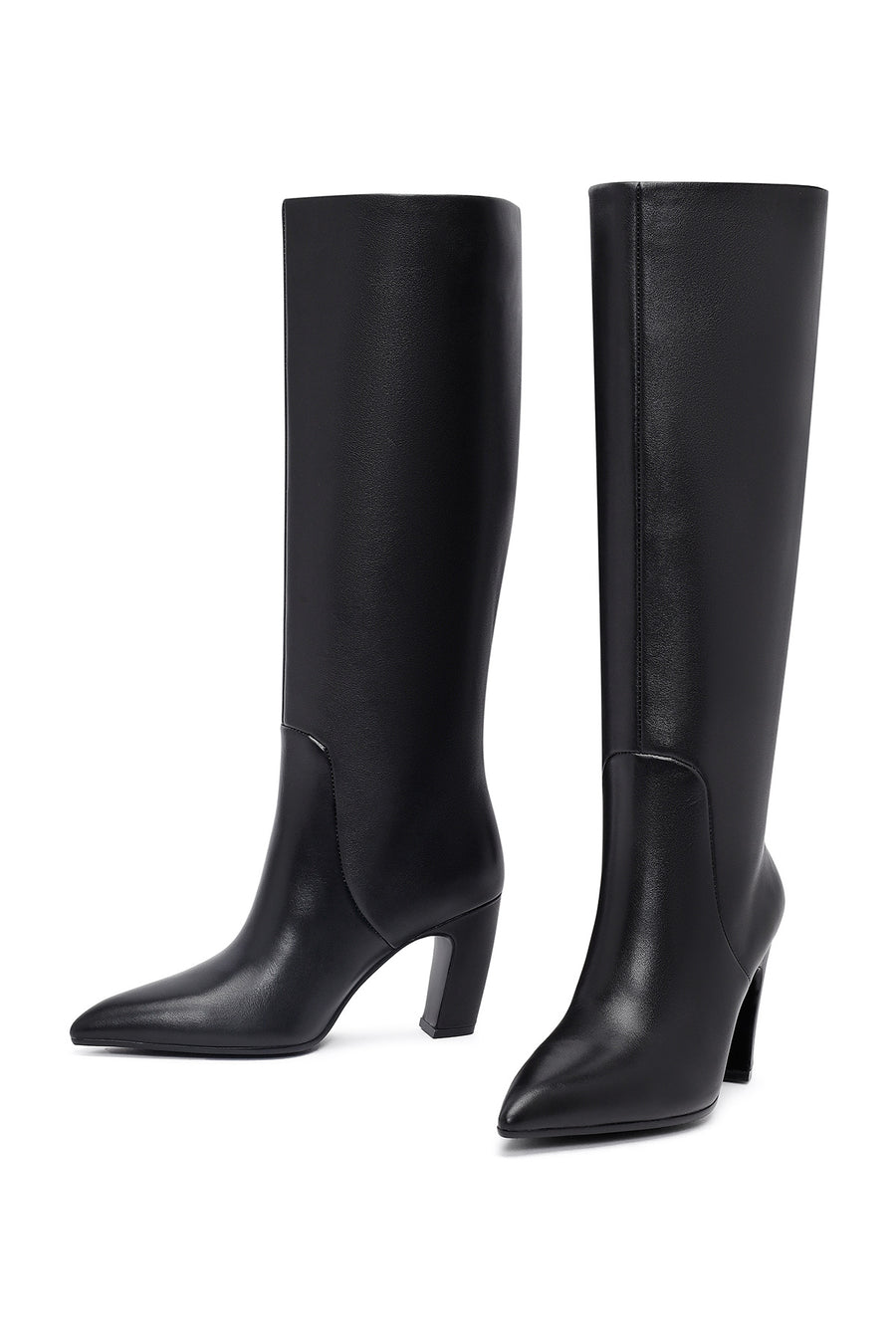 Women's Black Thick Heeled Leather Boot