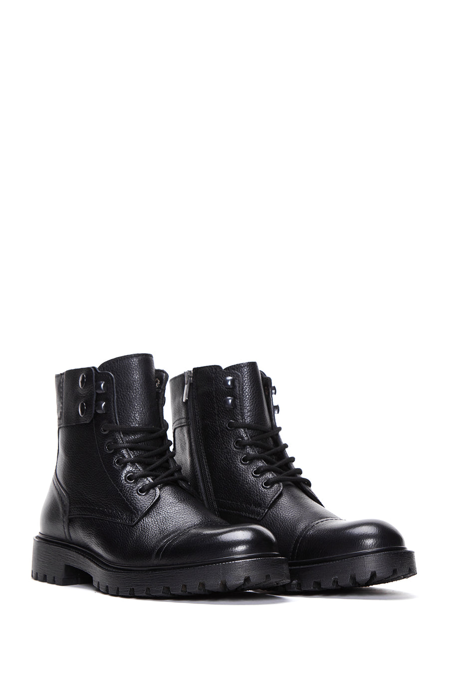 Men's Black Leather Zippered Casual Boots