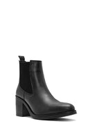 Women's Black Thick Heeled Leather Cowboy Boots | Derimod