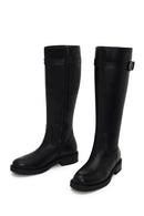 Woman Black Zip Closure Thick-Soled Leather Boot | Derimod