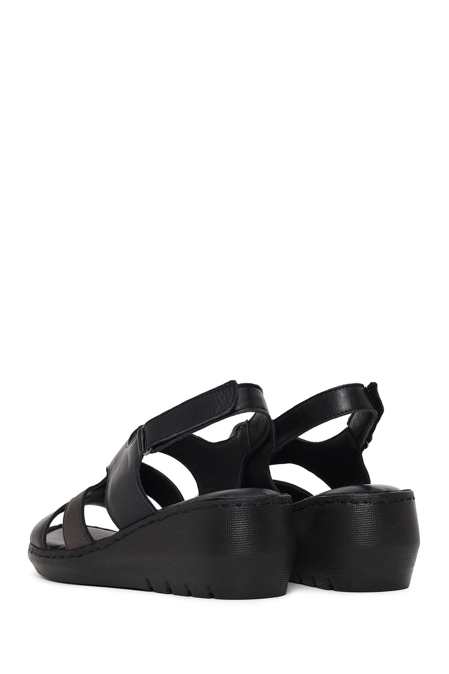 Woman Black Wedge Heel Leather Comfort Sandal