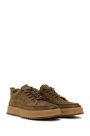 Erkek Haki Bağcıklı Kalın Tabanlı Nubuk Deri Sneaker | Derimod