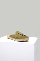 Women's Green Leather Slippers | Derimod