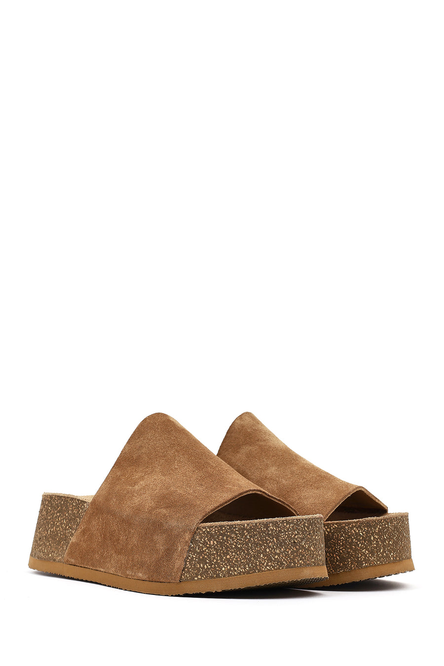 Women's Brown Thick Soled Suede Leather Slippers