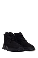 Male Black Zip Closure Thick-Soled Nubuck Leather Boots | Derimod