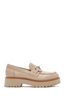 Women's Beige Thick Soled Leather Masculine Loafer | Derimod