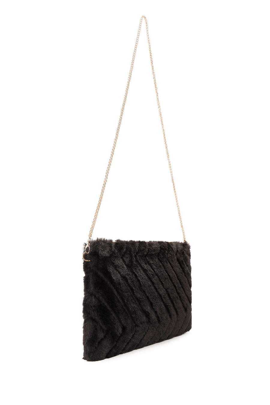 Women's Black Chain Strap Plush Clutch Bag