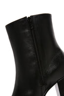 Women's Black Zippered Thick High Heel Leather Boots | Derimod