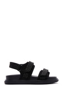 Women's Black Suede Stone Sandals | Derimod