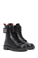 Harley Davidson Women's Black Dearie Lace-Up Zipper Detail Leather Combat Boots | Derimod