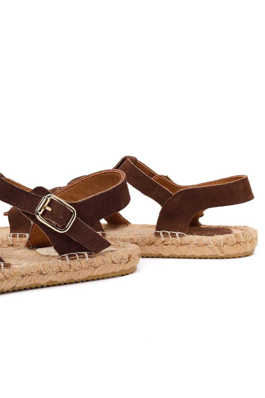 Women's Brown Suede Leather Espadrille Sandals with Ankle Buckle