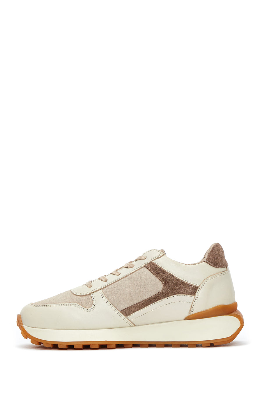 Kadın Bej Süet Detaylı Deri Sneaker