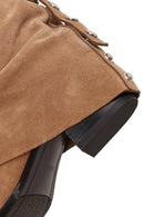 Woman Beige Chunky-Heel Suede Boots | Derimod